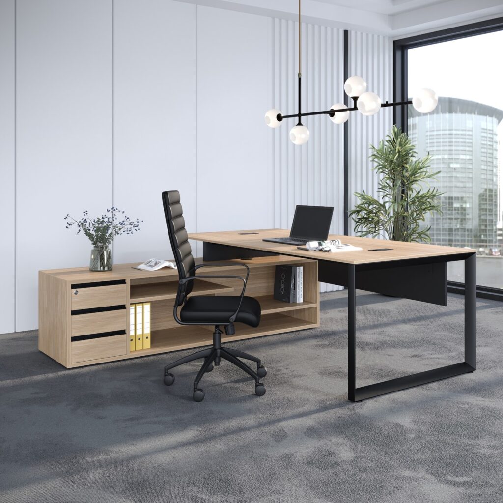 DIAMOND LOOP EXECUTIVE DESK WITH DROPPED STORAGE